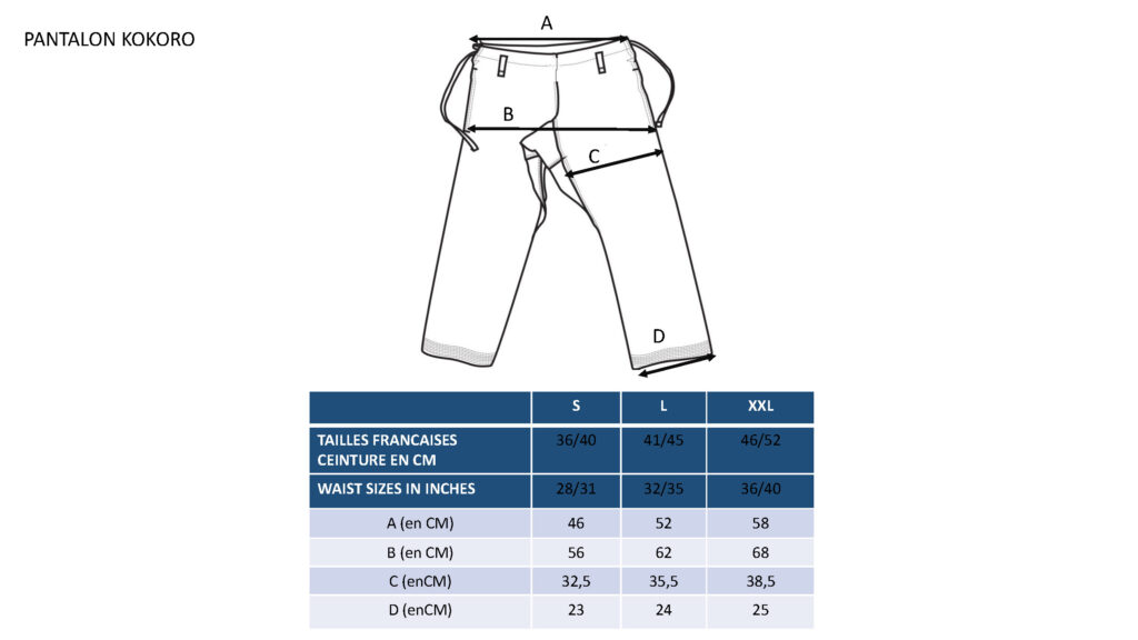 Kokoro pants Bleu de Cocagne size guide